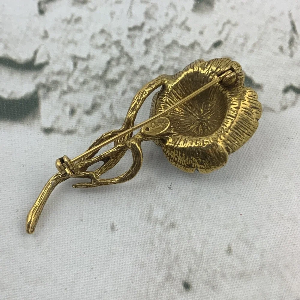 Vintage‎ Goldette Rose Brooch Gold Toned Beautiful 2.5